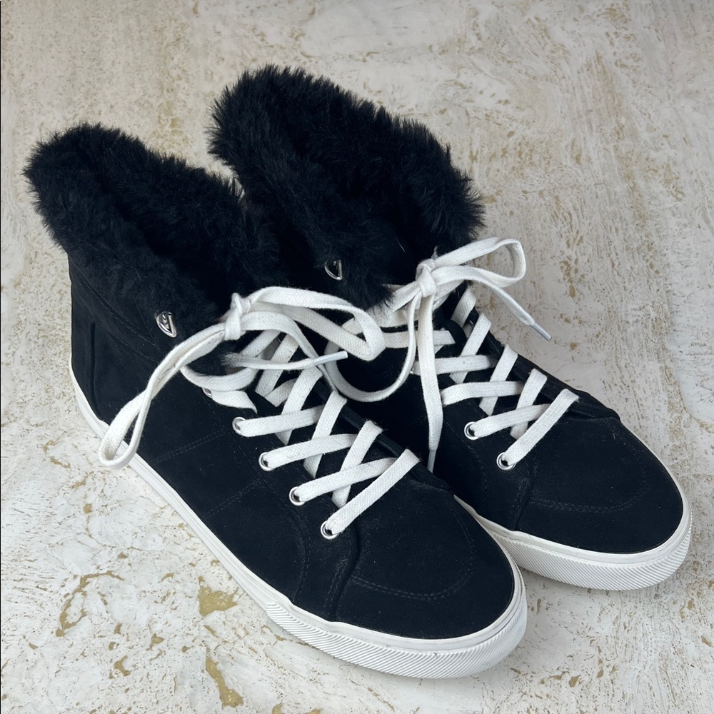 Old Navy High top Suede Fur lined sneakers, Women, Black, Size 8